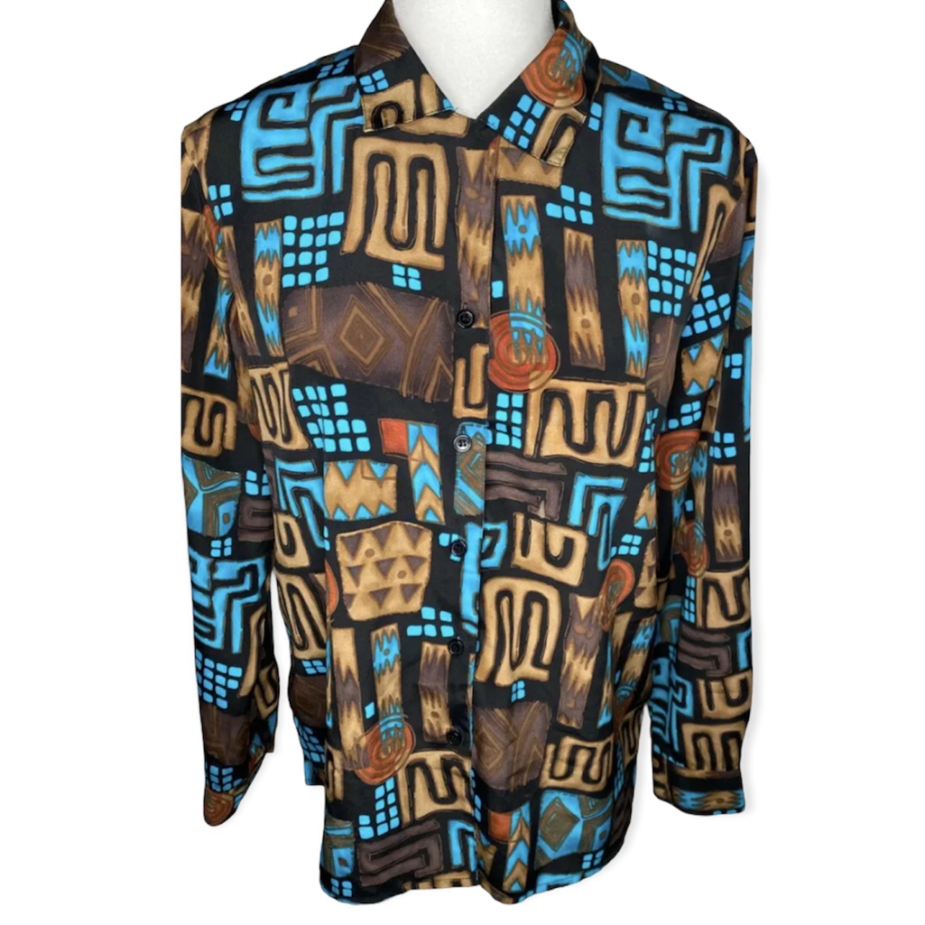 Vtg Notations Abstract Button Down